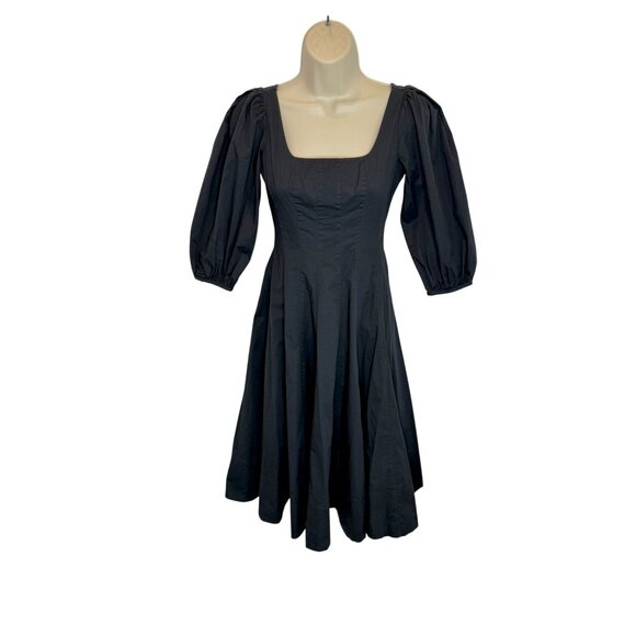 STAUD Swells Black Puff Sleeve Midi Dress NWOT - Size 0 - Picture 3 of 8